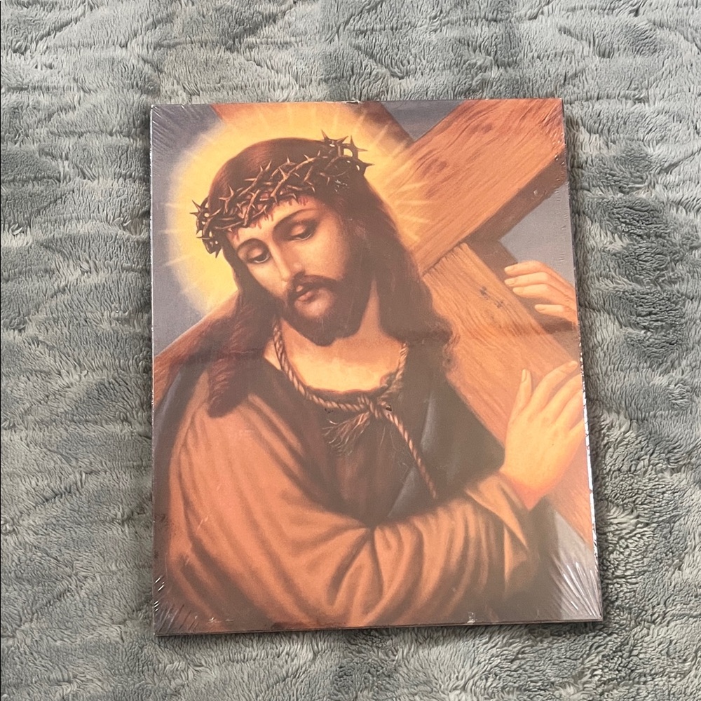 Jesus Carrying Cross Religious Wall Art - Brown & Gold Tones